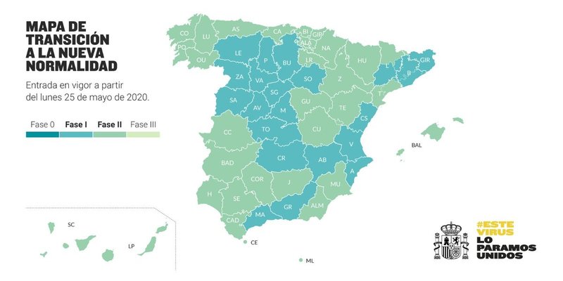 Spain lockdown de-escalation map as of 25 may